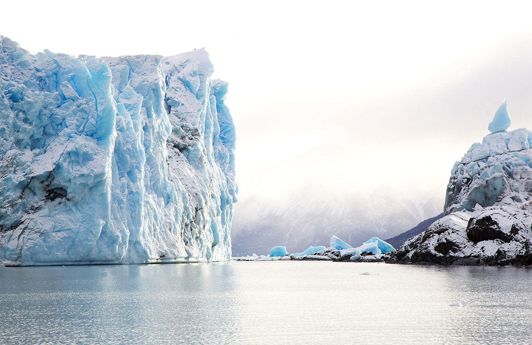 Serene Icy Landscape Mural Wallpaper: Blue Glacier Elegance for Interiors