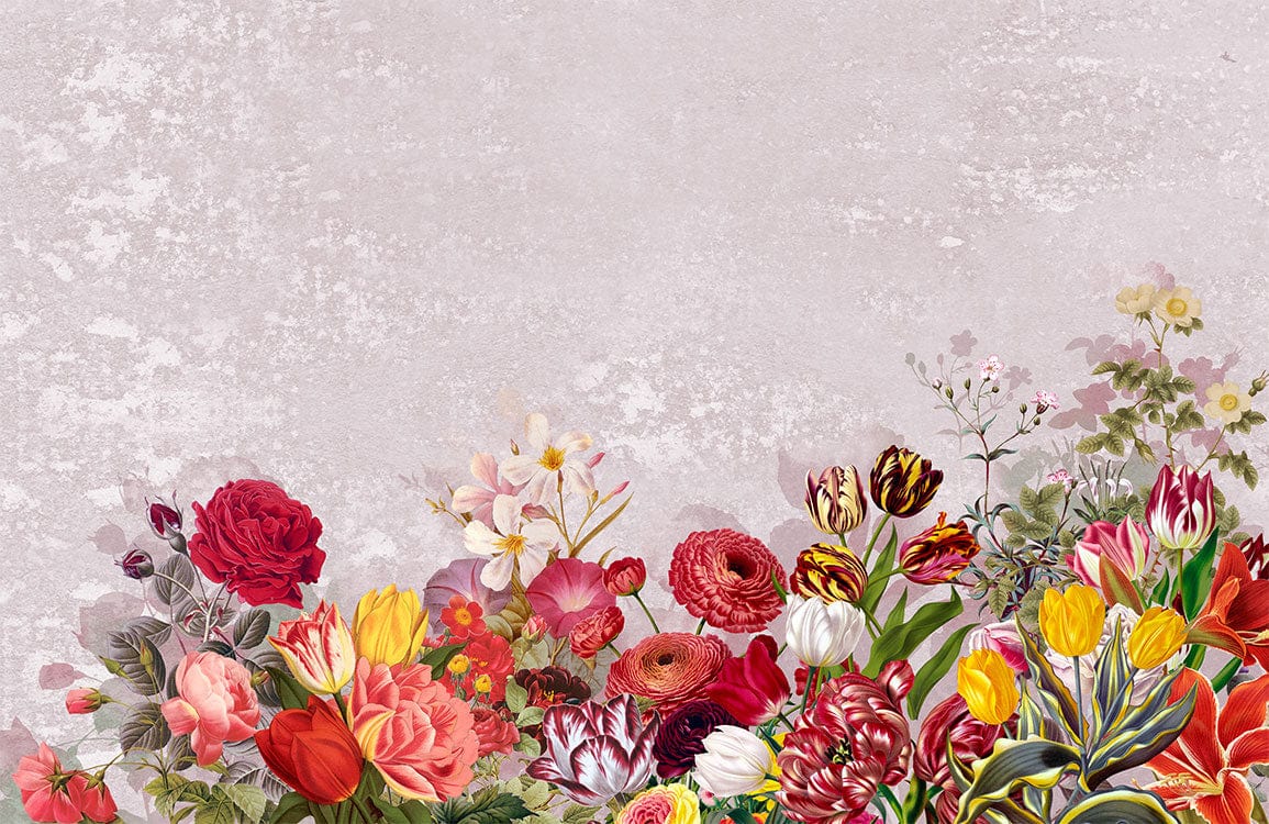 Vintage Floral Mural Wallpaper with Vibrant Red and Pink Flowers Design