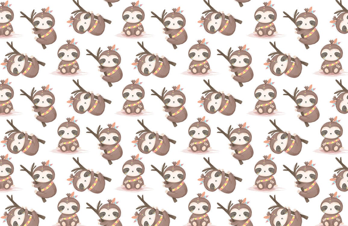 Adorable Sloth and Reindeer Patterned Wallpaper for Cosy Nursery Decor