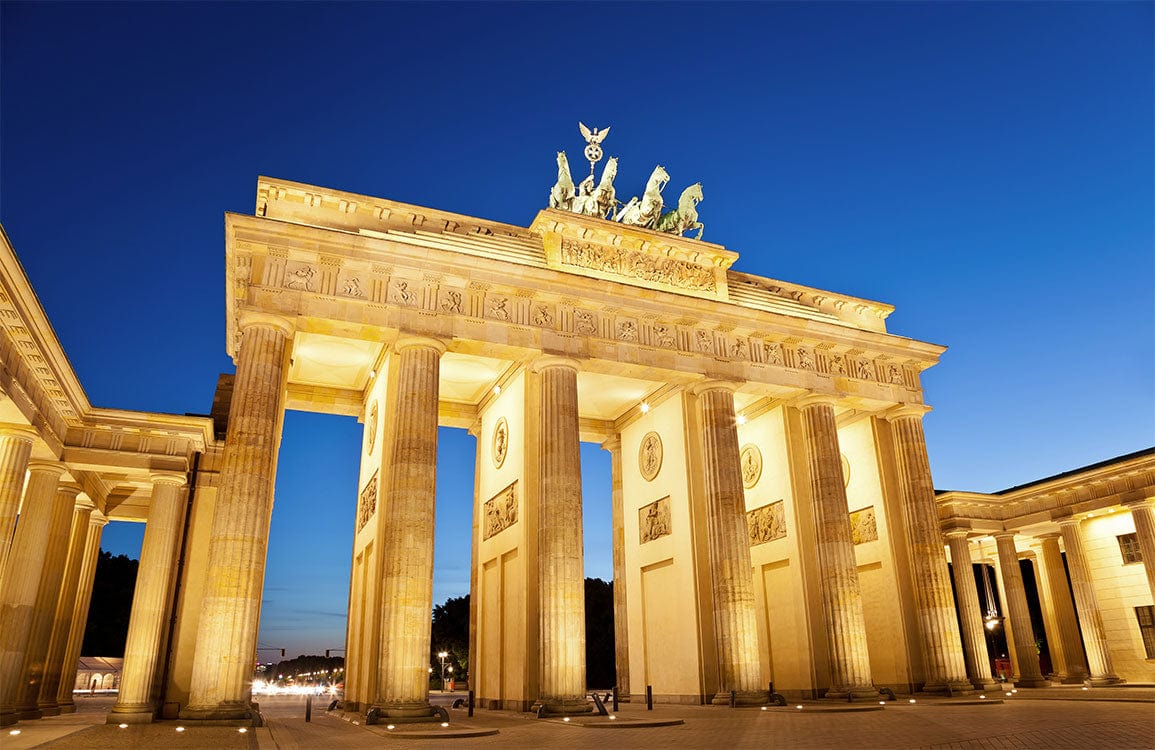 Brandenburg Gate Mural Wallpaper: Iconic Berlin Landmark in Golden Twilight