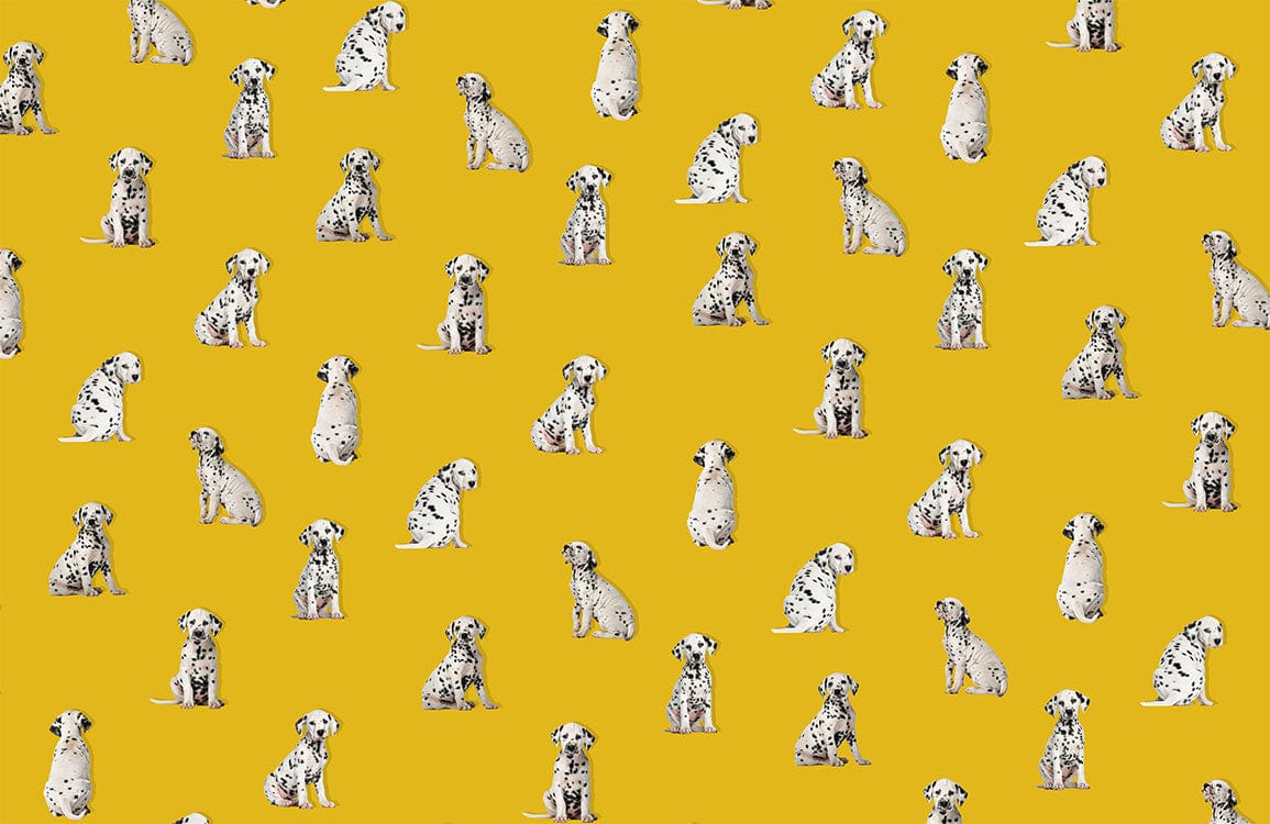 Playful Dalmatian Dogs Pattern Wallpaper in Vibrant Yellow for Charming Décor
