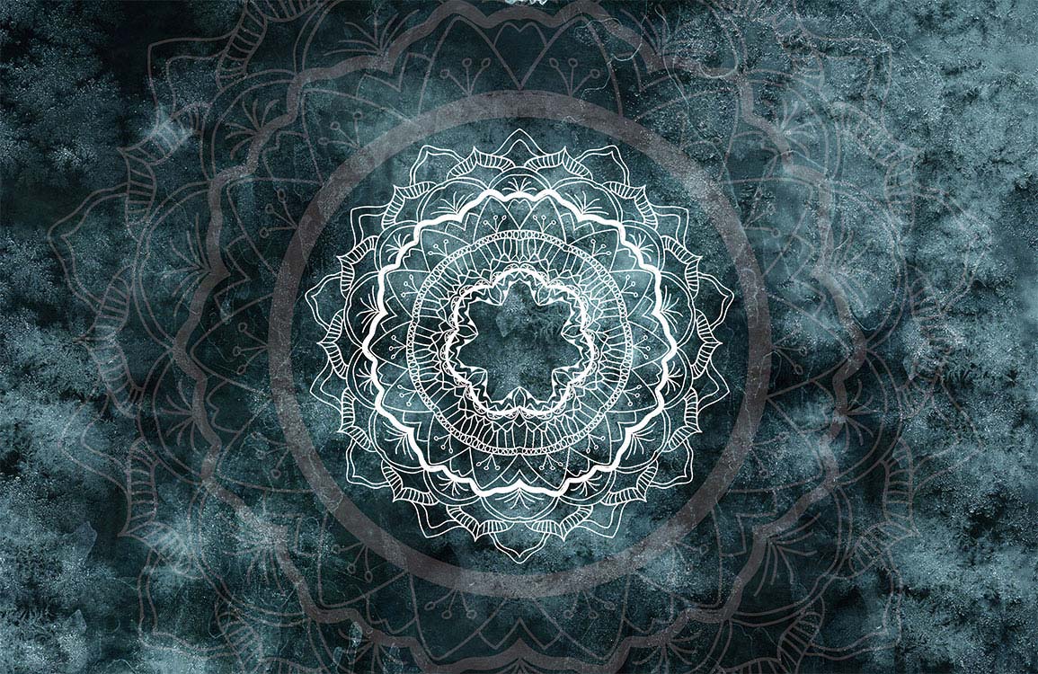 Teal Mandala Mist: Intricate Patterned Mural Wallpaper for Serene Spaces