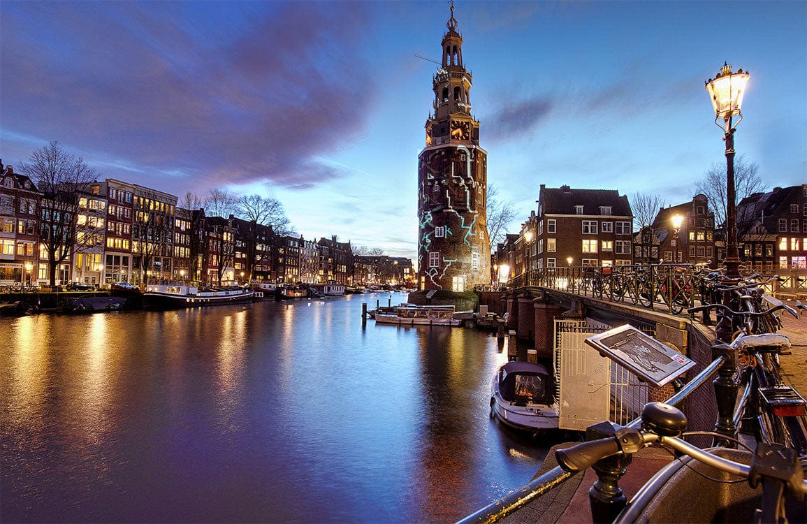Amsterdam Canal Evening Glow Mural Wallpaper - Scenic Cityscape Elegance