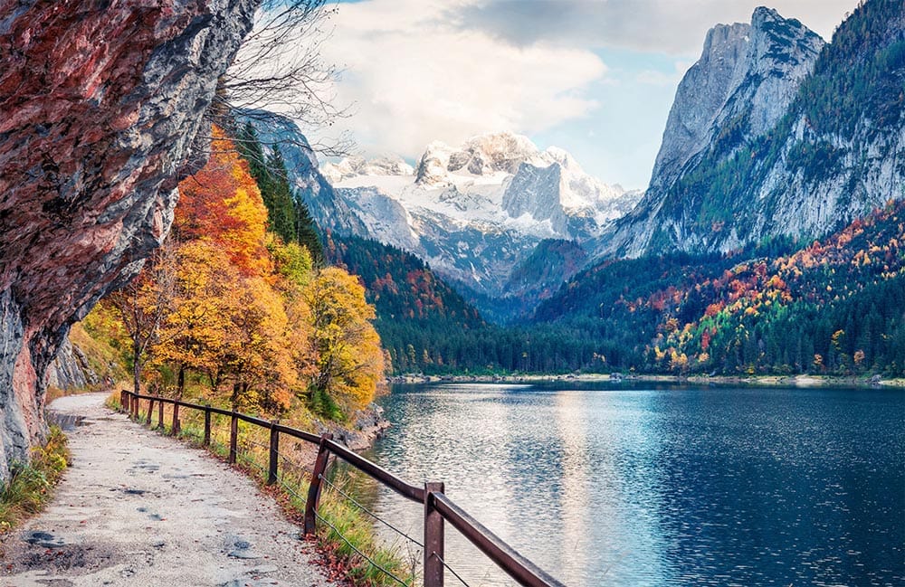 Mountain Lake Autumn Wonderland Scenic Mural Wallpaper with Vibrant Colours