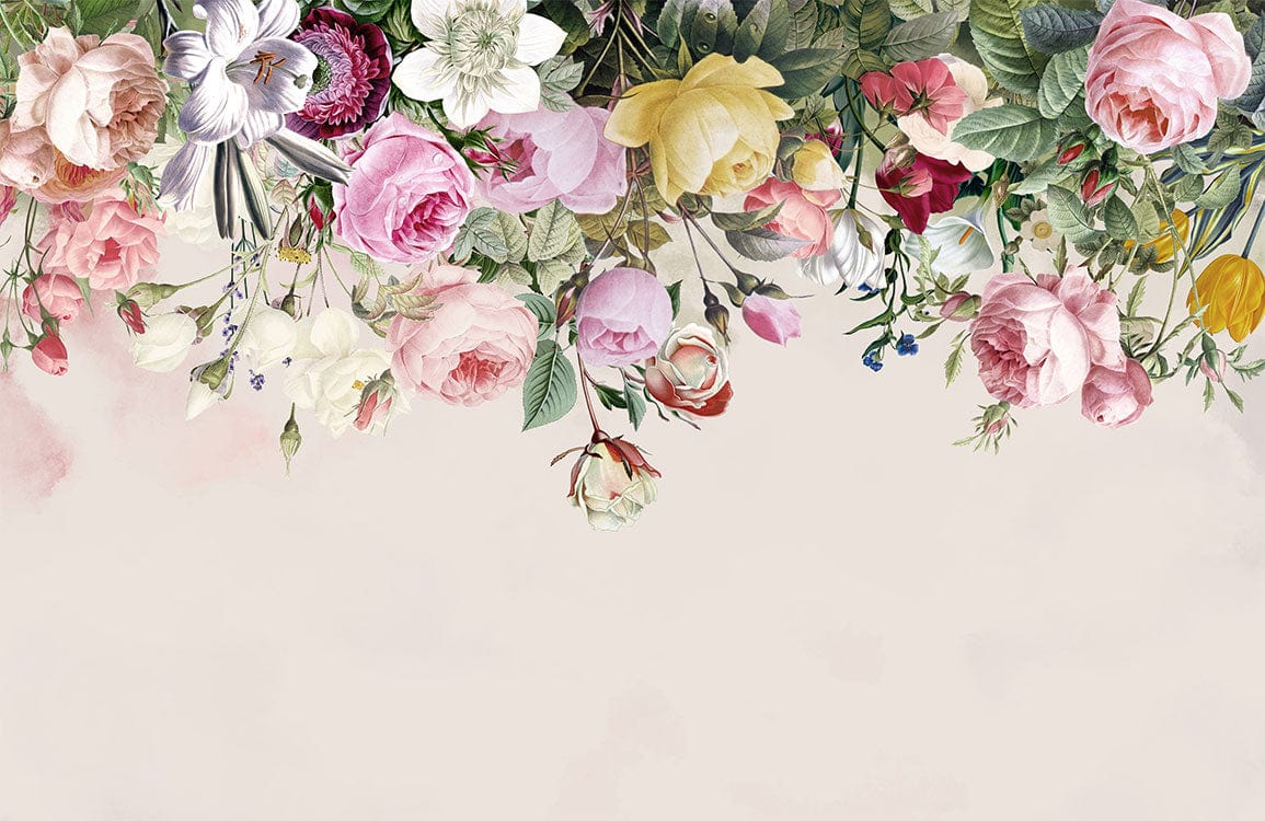 Vintage Floral Blossom Mural Wallpaper in Pastel Hues for Elegant Interiors