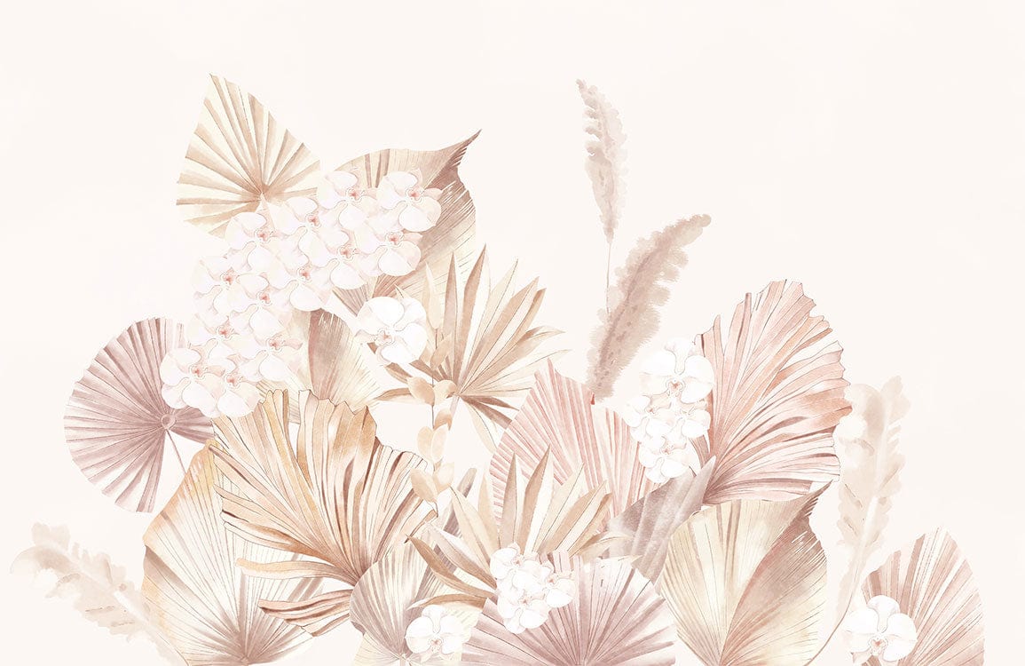 Elegant Pastel Botanical Floral Wallpaper Mural in Soft Neutral Tones