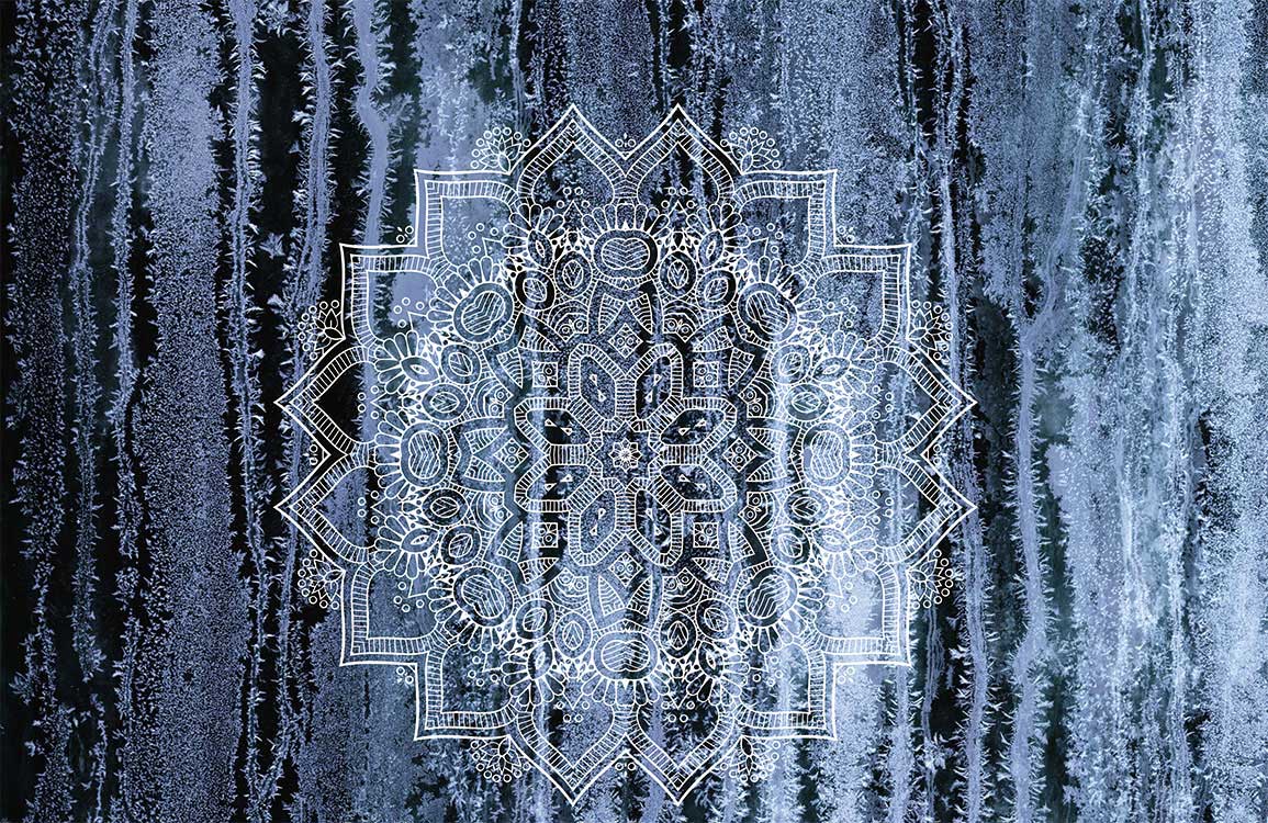 Mystical Midnight Blue Mandala Wallpaper - Intricate Abstract Watercolour Design
