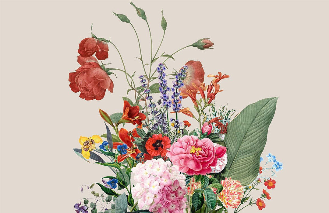 Vintage Floral Garden Mural Wallpaper: Colourful Botanical Elegance for Interiors