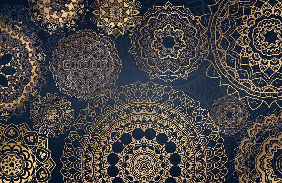 Elegant Gold Mandala Design Dark Blue Luxury Wallpaper for Modern Interiors