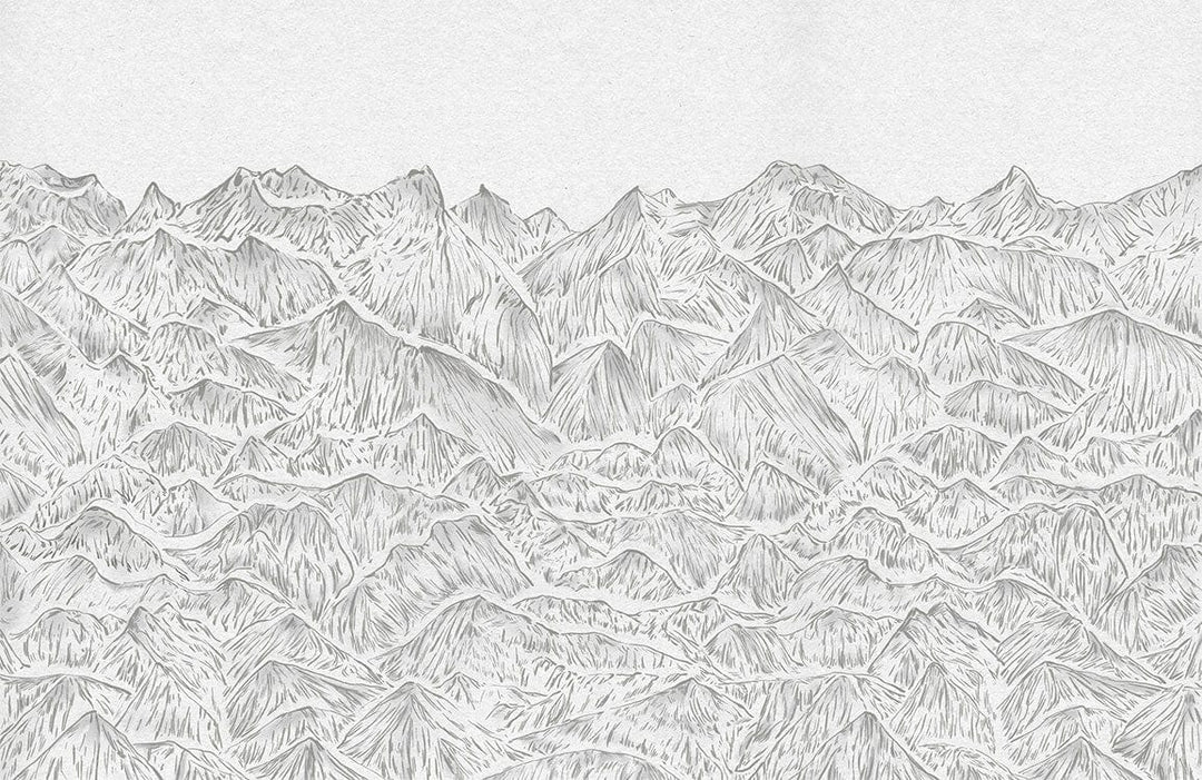 Grey Mountain Sketch Wallpaper Mural: Elegant Natural Landscape Home Décor Design
