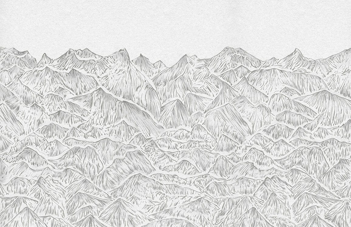 Grey Mountain Sketch Wallpaper Mural: Elegant Natural Landscape Home Décor Design