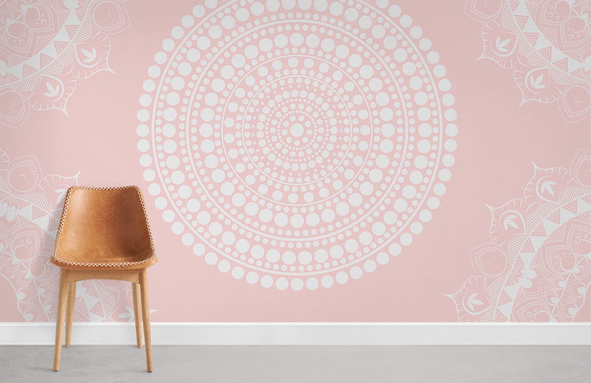 white circle dots on pink background wall murals for home