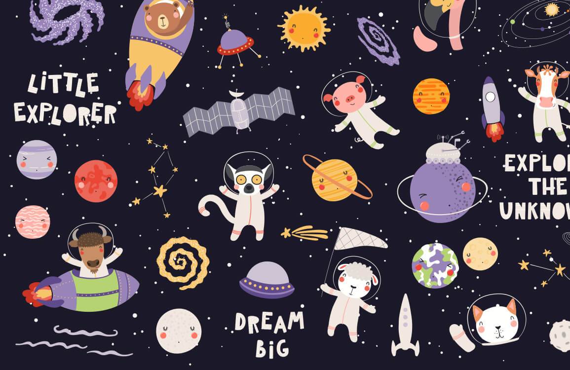 Children's Cosmic Adventure Space Theme Mural Wallpaper - Colourful Playful Design