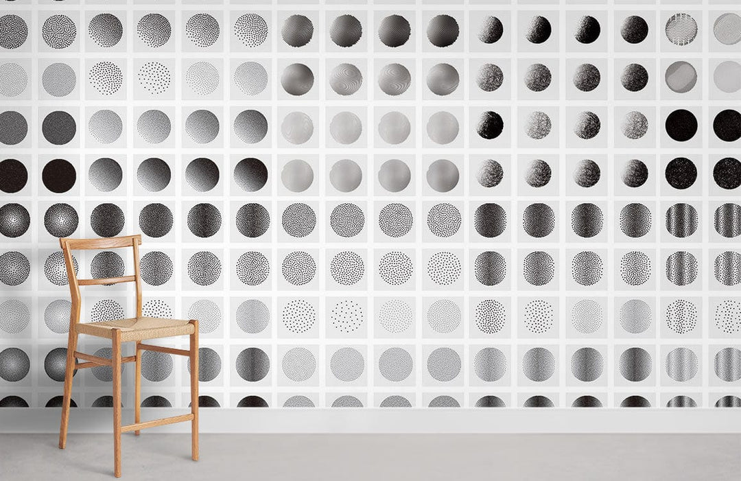 Monochrome Geometric Circles Pattern Wallpaper Mural - Modern Minimalist Decor
