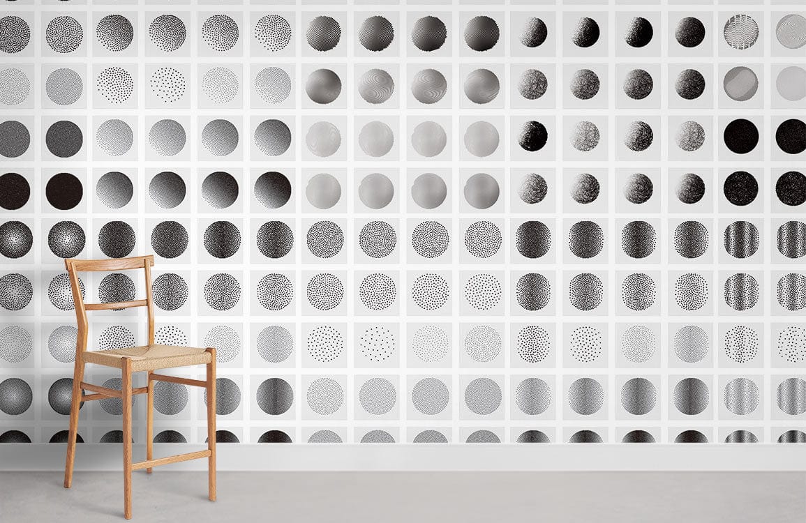 Monochrome Geometric Circles Pattern Wallpaper Mural - Modern Minimalist Decor