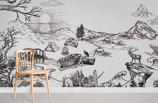 Sunset Landscape Sketch Wallpaper Mural