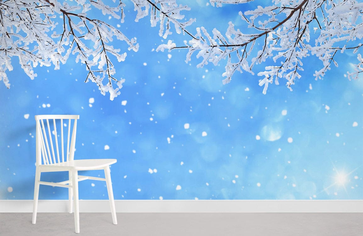dancing snow from frozen branches wall murals for home