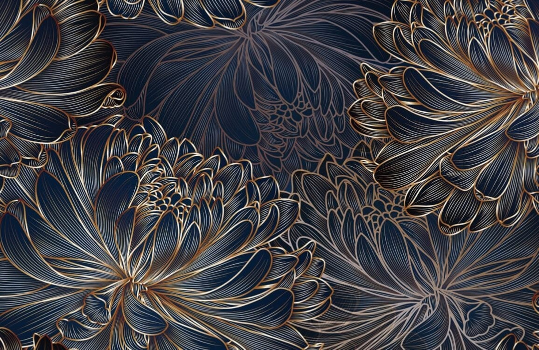 Elegant Dark Floral Pattern Wallpaper with Gold Accents: Luxurious Modern Design