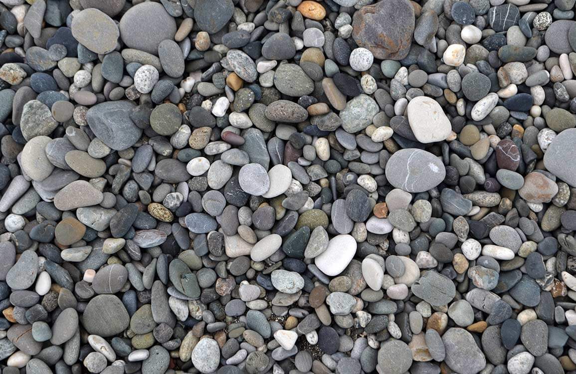 Natural Pebble Beach Stones Mural Wallpaper in Grey Coastal Design