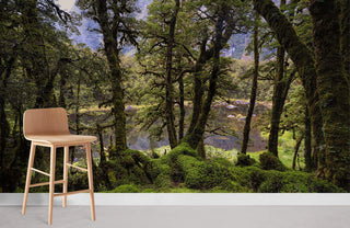Lake behind Forest Wallpaper Mural