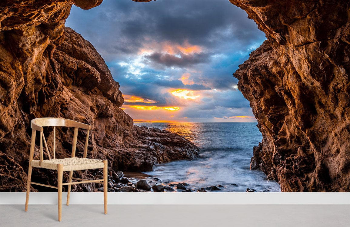 beautiful ocean from big stone cave wall murals for home