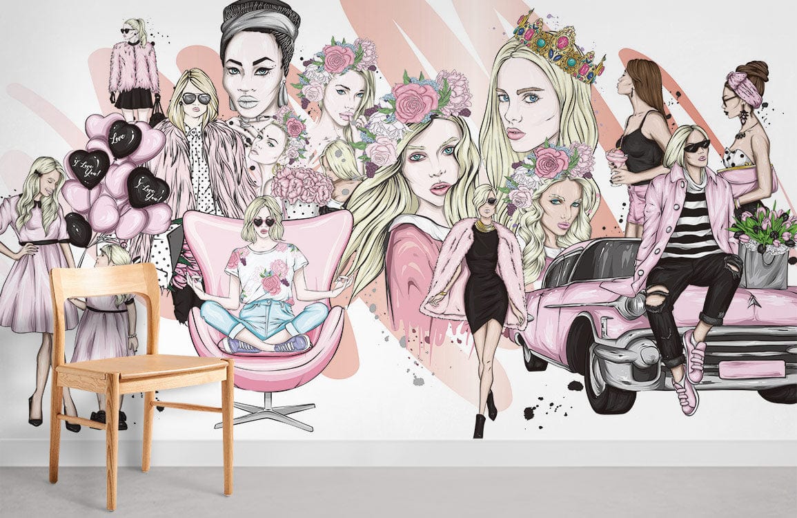 Beauties in Pink Wallpaper Mural