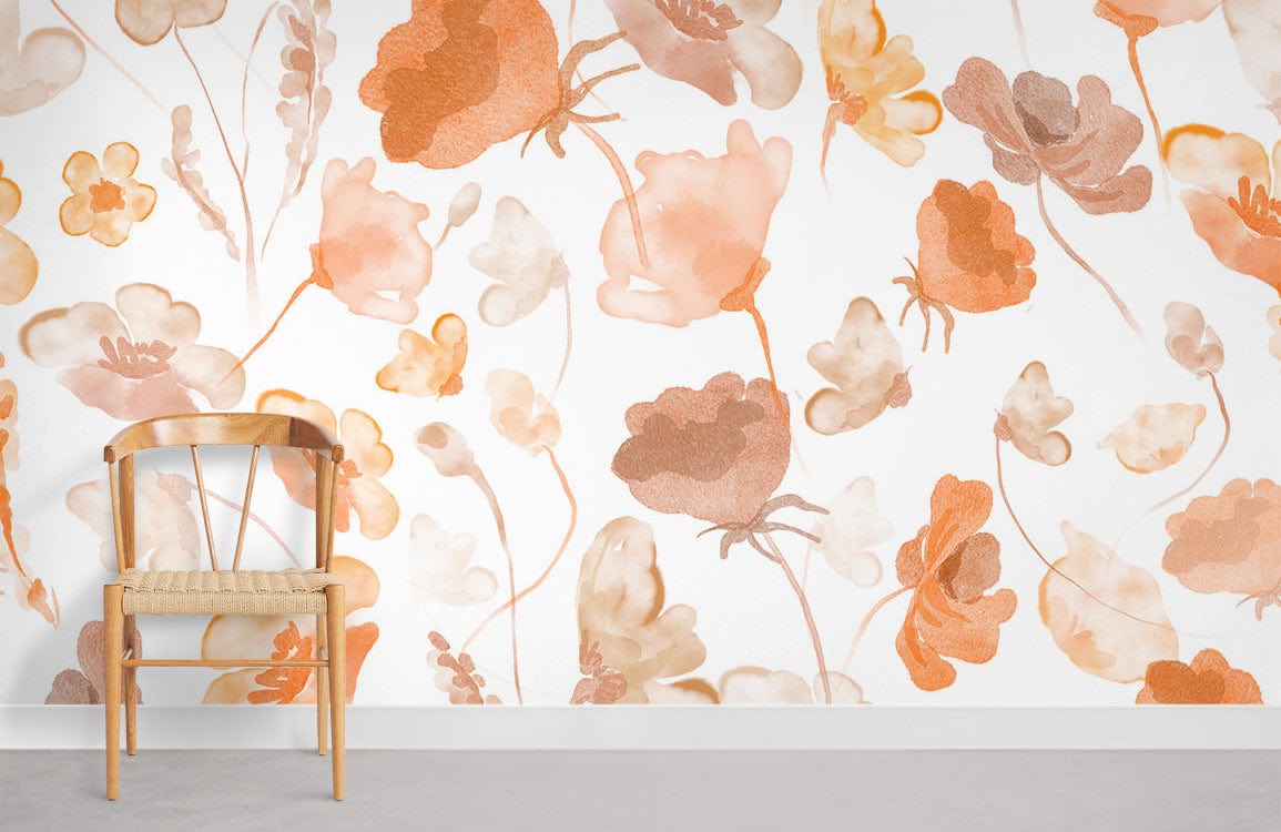 Orange Floral Wallpaper Mural Room