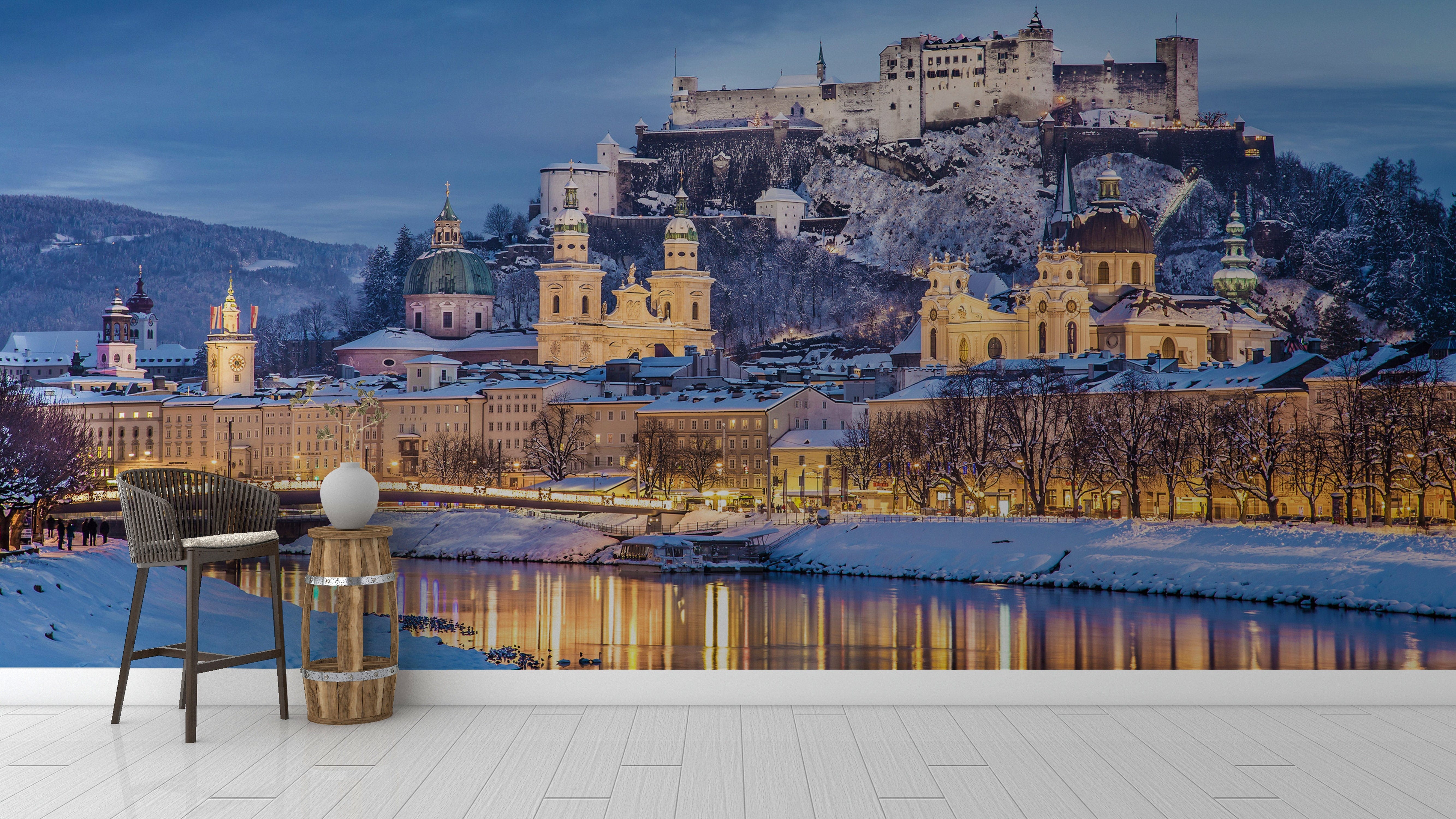 Salzburge scenery in winter wall murals for home