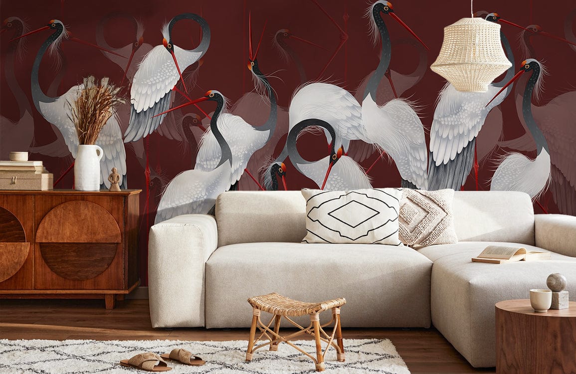 endangered red-crownd cranes wall murals for home