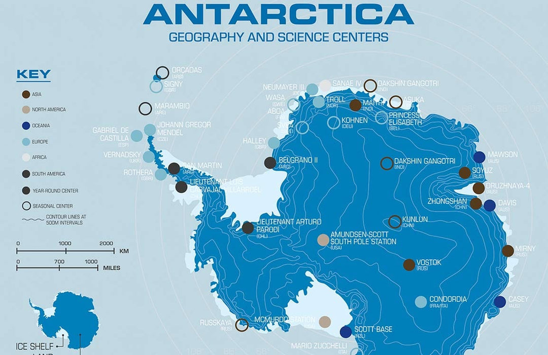 Elegant Blue Antarctic Map Mural Wallpaper for Geography Enthusiasts 