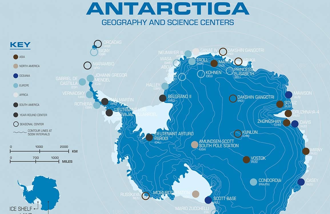 Elegant Blue Antarctic Map Mural Wallpaper for Geography Enthusiasts 