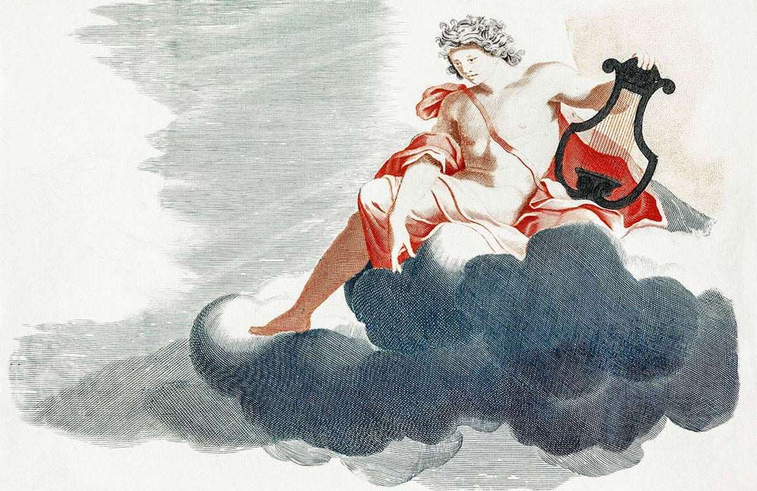 Classic Mythology Mural Wallpaper with Clouds, Red and White Tones