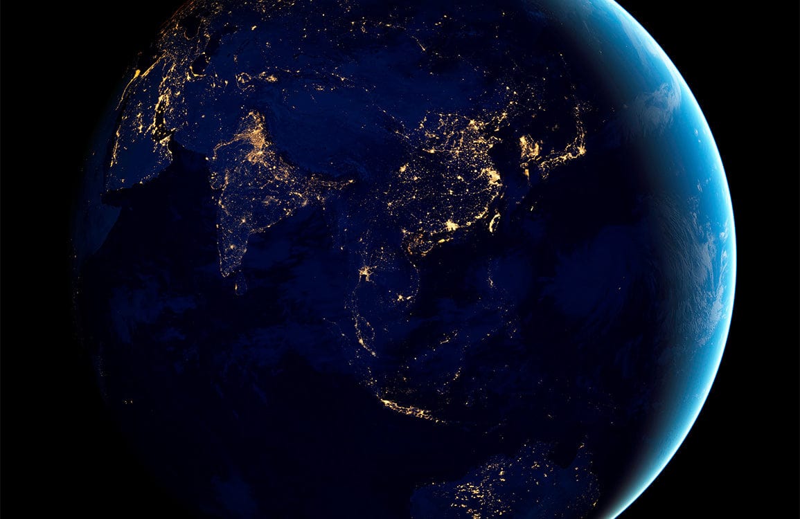 Cosmic Midnight Blue Earth View Mural Wallpaper - Celestial Nightscape Design