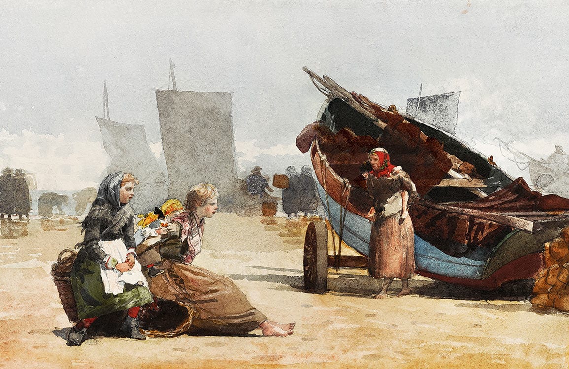 Vintage Seafaring Market Scene Mural Wallpaper in Rustic Earth Tones