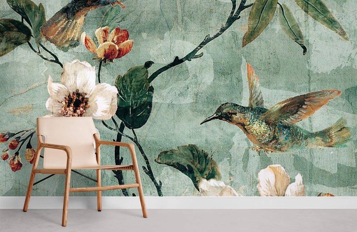 Bird and Floral Wallpaper Mural Room