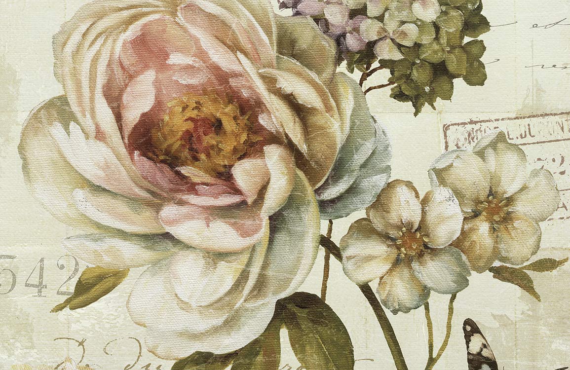 Vintage Botanical Garden Mural Wallpaper with Pastel Floral Elegance Design
