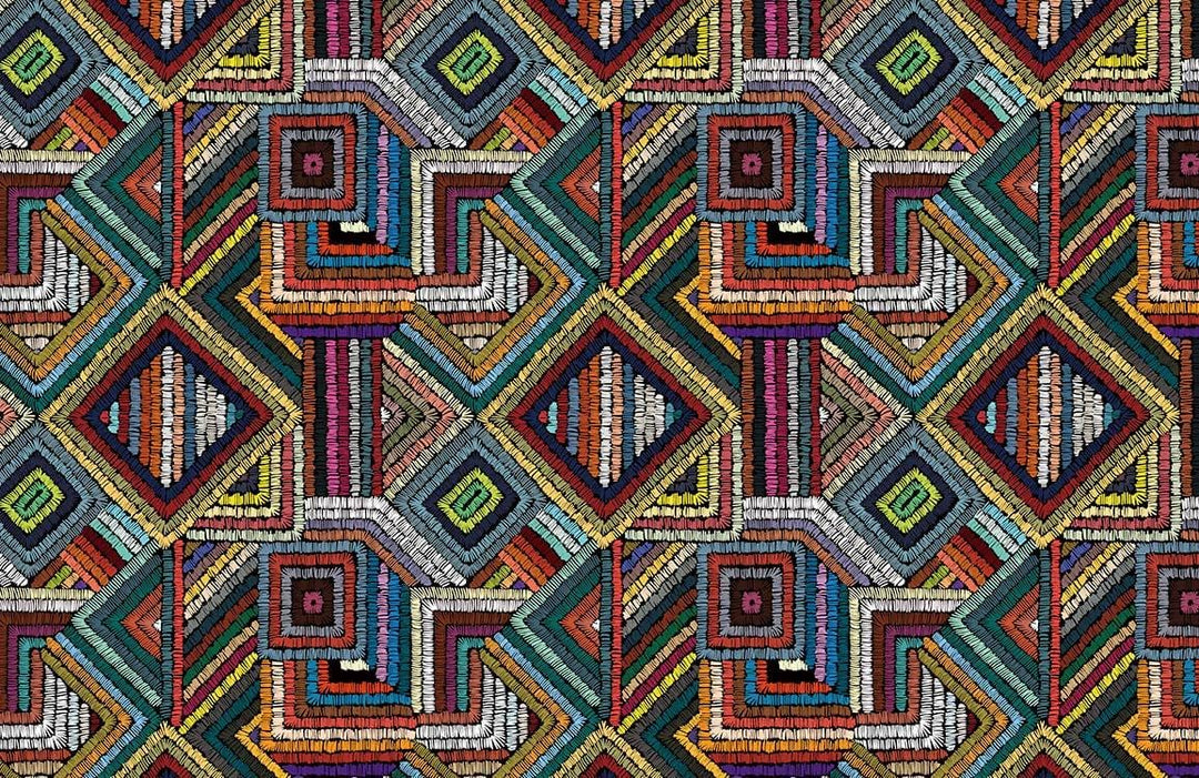 Vibrant Geometric Tribal Pattern Wallpaper in Multicolour for Bold Interiors