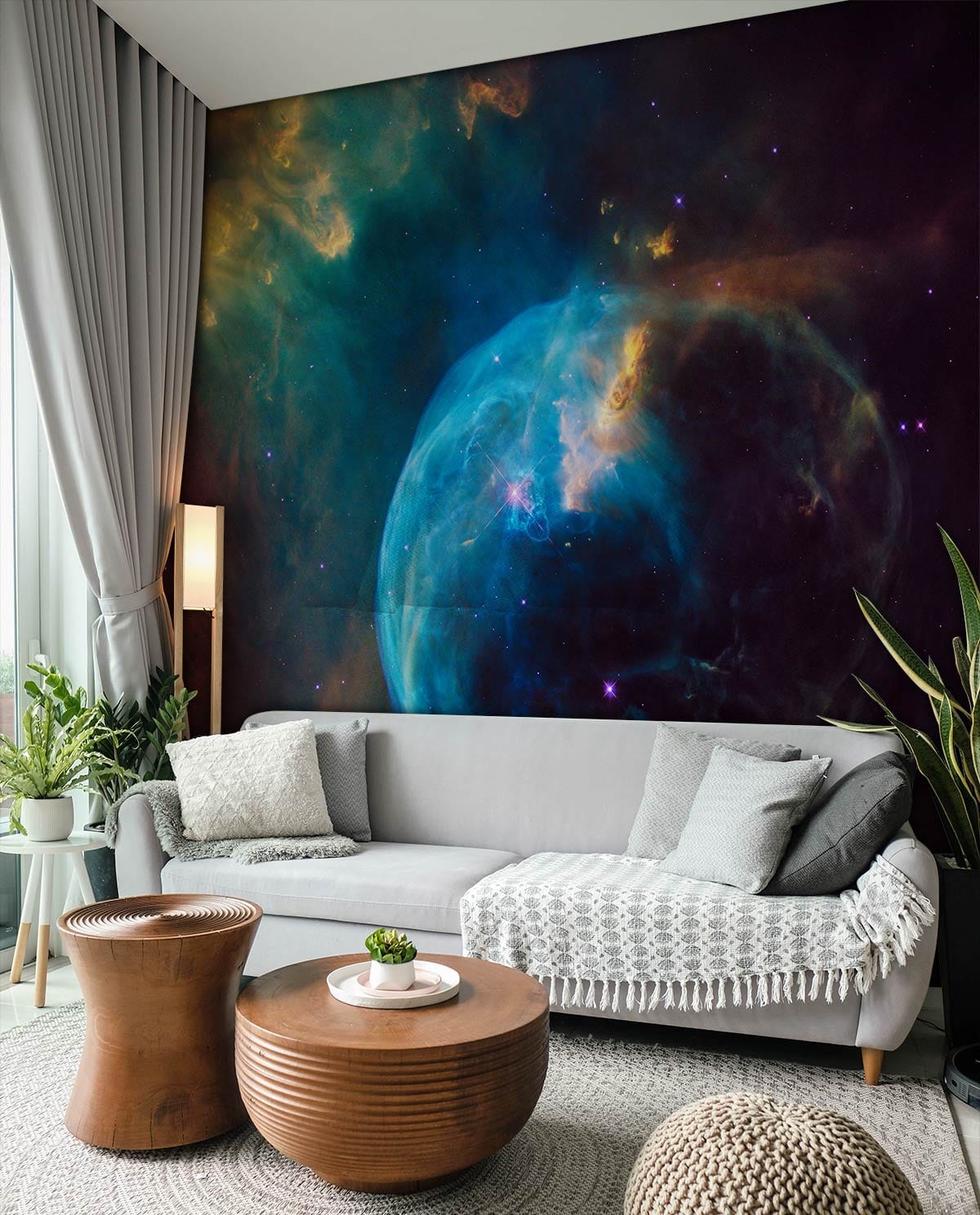 Celestial Galaxy Mural Wallpaper in Cosmic Blue for Modern Interiors