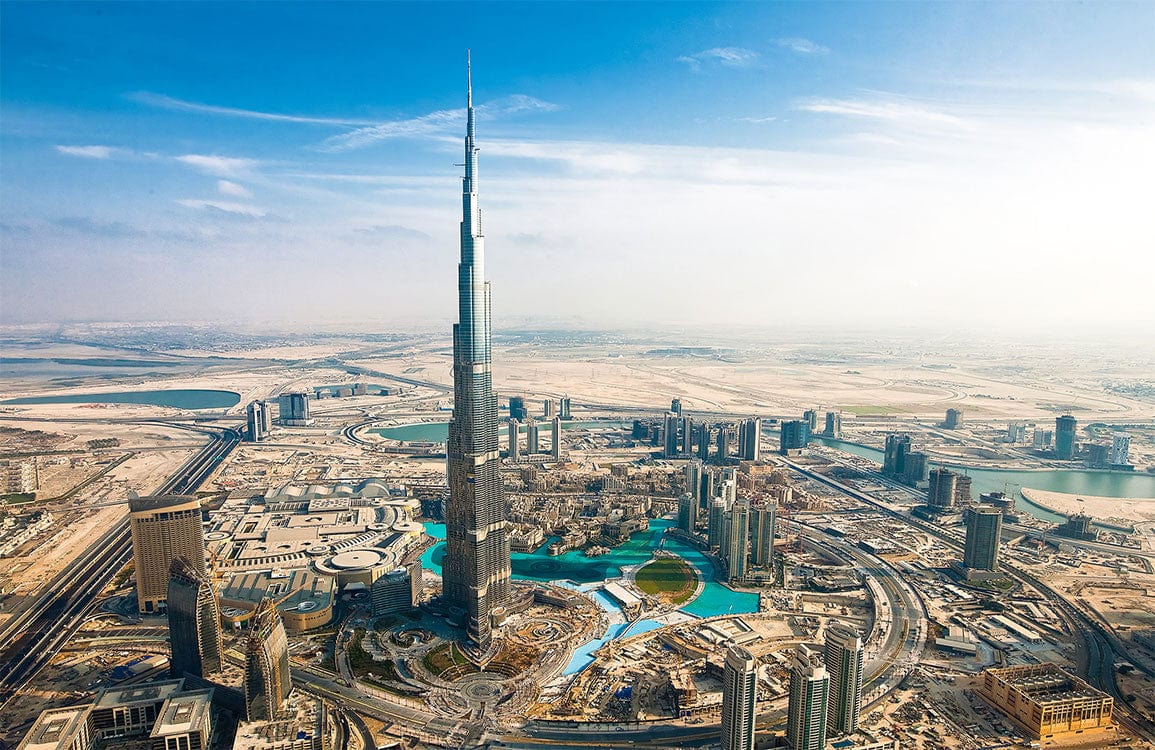 Dubai Skyline Mural Wallpaper: Iconic Cityscape in Vibrant Desert Tones
