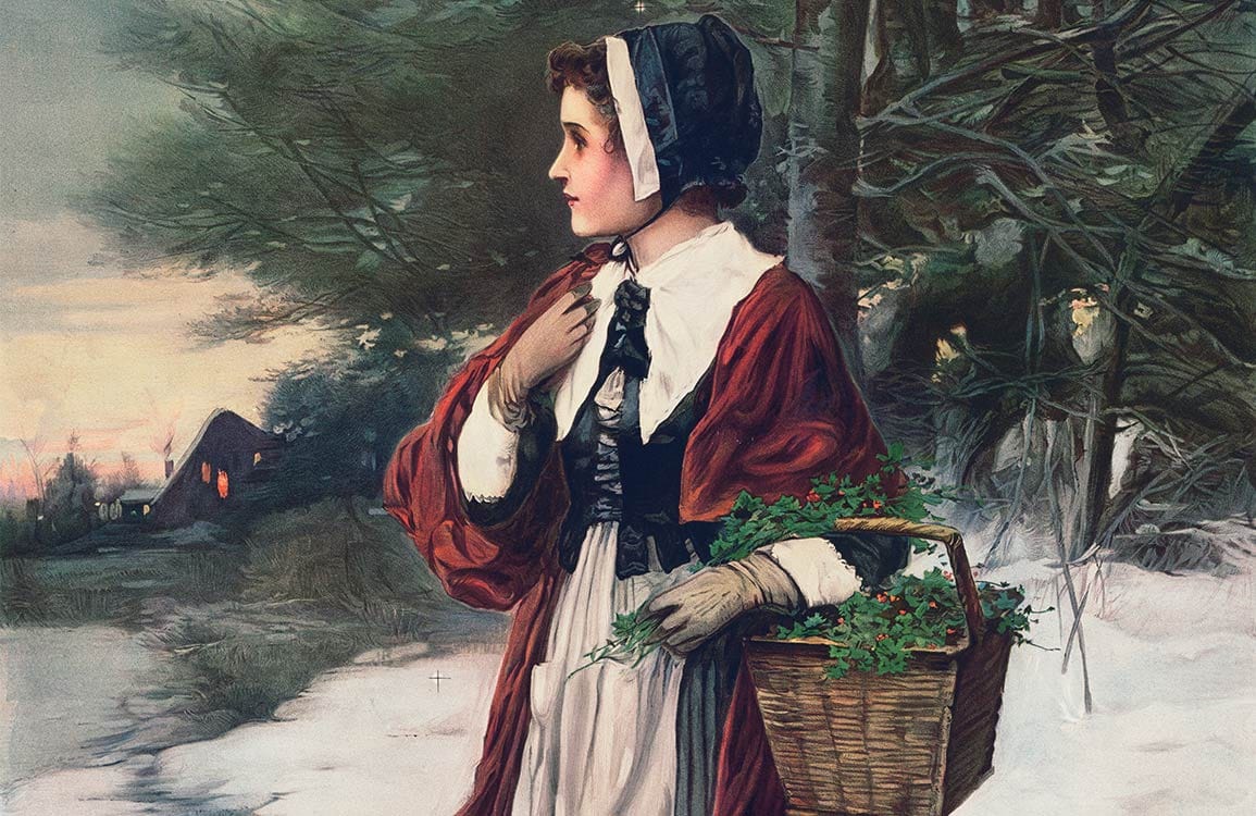 Antique Victorian Winter Scene Mural Wallpaper in Warm Earthy Tones