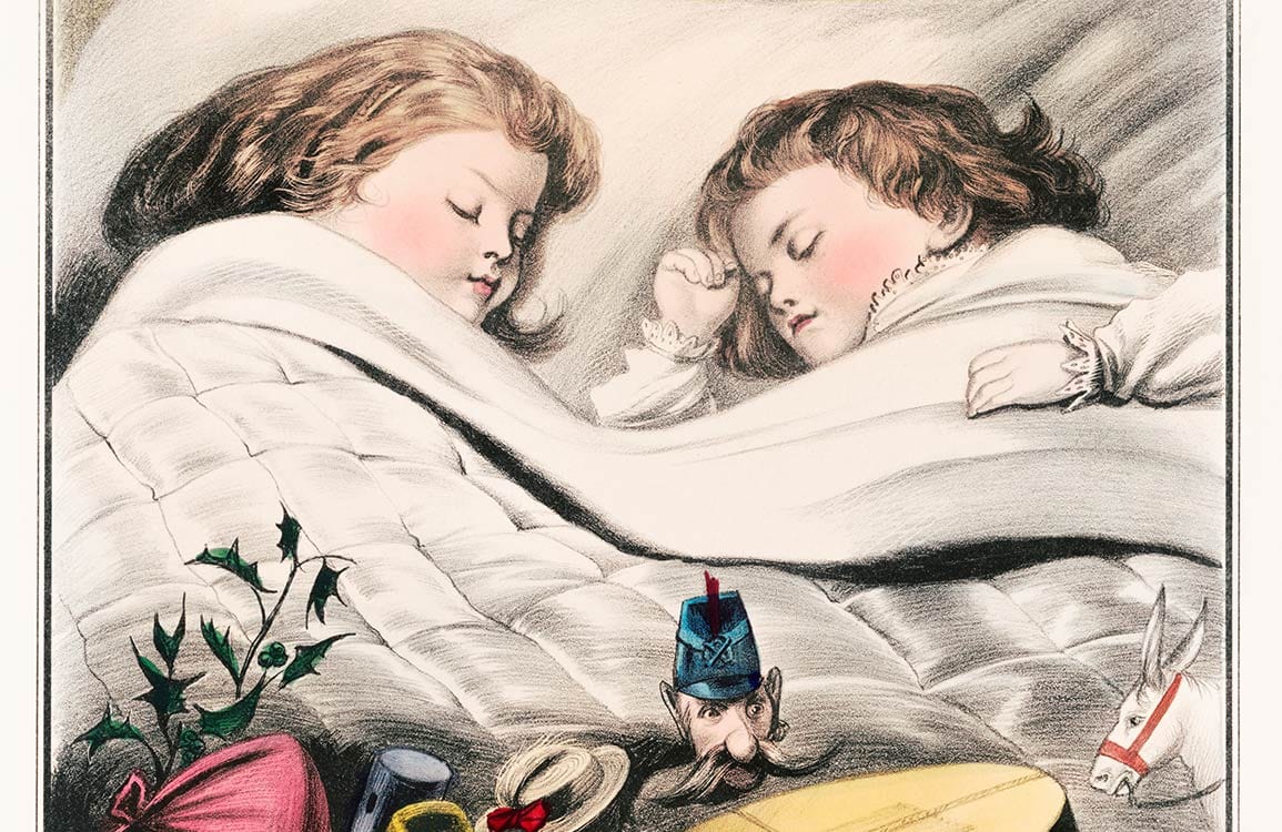 Vintage Children's Christmas Dreams Mural Wallpaper with Toys and Pastel Tones