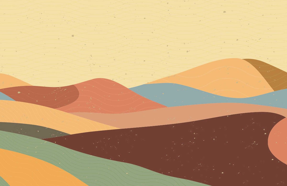 Retro Earthy Tones Abstract Landscape Wallpaper Mural - Vintage Desert Style
