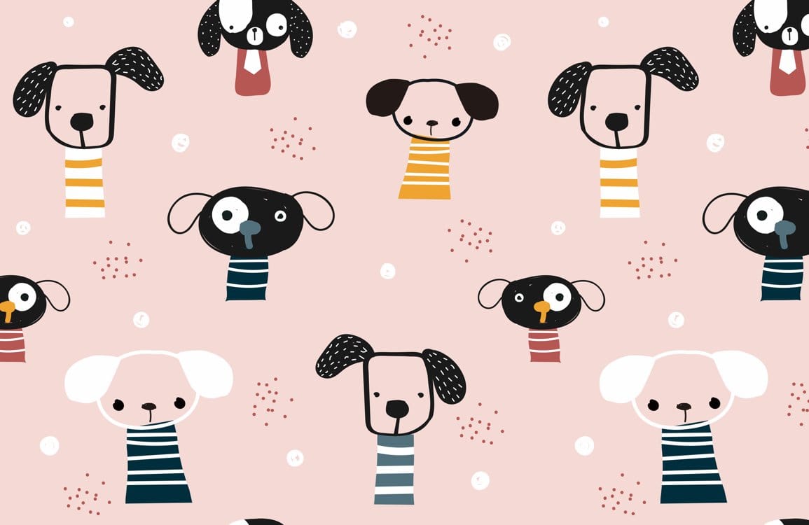 Playful Pastel Dog Patterned Wallpaper for Kids' Rooms or Nurseries
