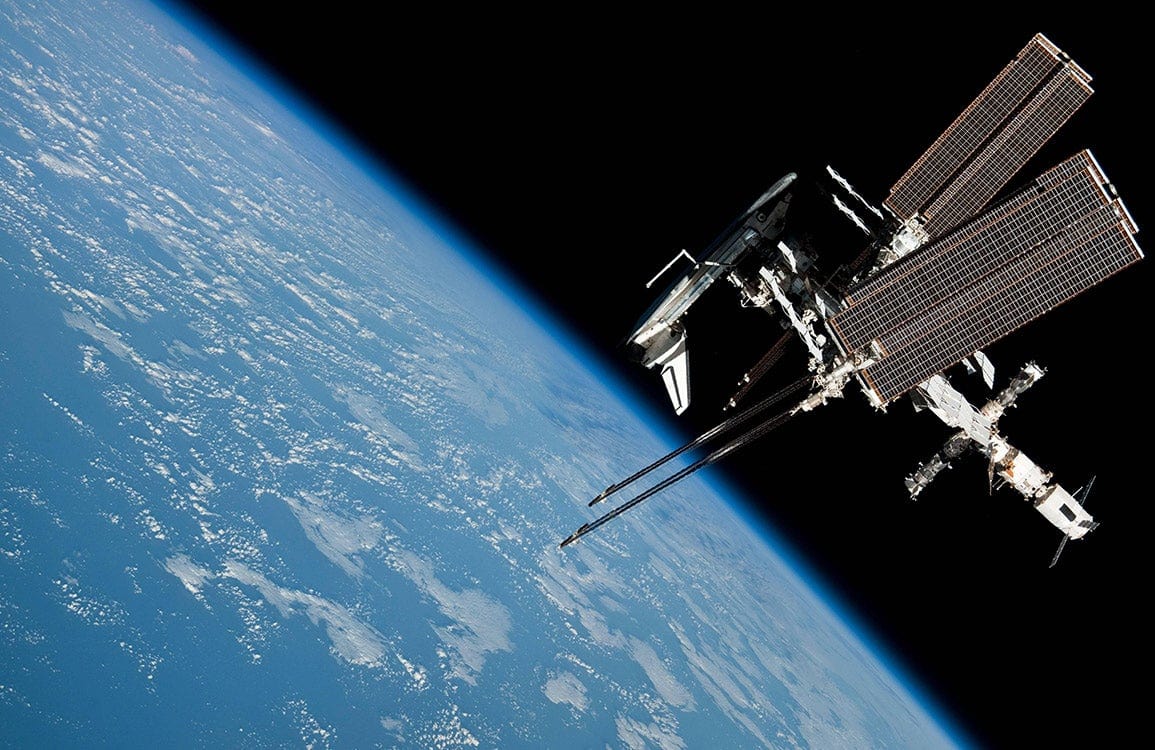 Space Station in Orbit Earth Blue Sky Mural Wallpaper Décor