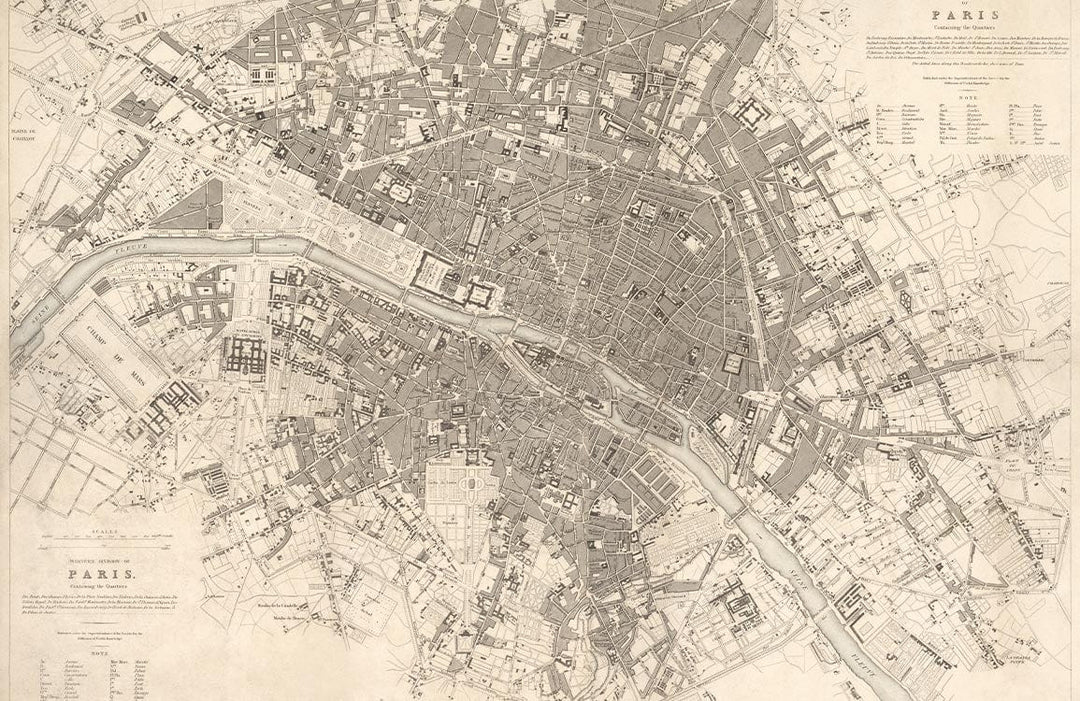 Elegant Vintage Paris Map Mural Wallpaper in Monochrome Historic Style