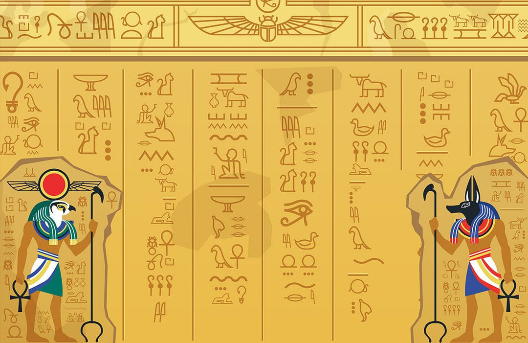 Ancient Egyptian Hieroglyphs Mural Wallpaper in Warm Sand Tones - Cultural Decor