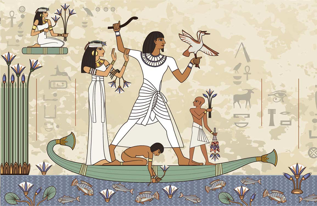 Ancient Egyptian Motif Beige Mural Wallpaper with Hieroglyphic Design Elements