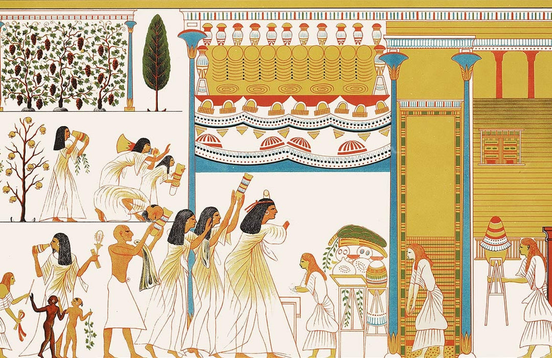 Ancient Egyptian Mural Style Wallpaper - Colourful Historical Pattern Design