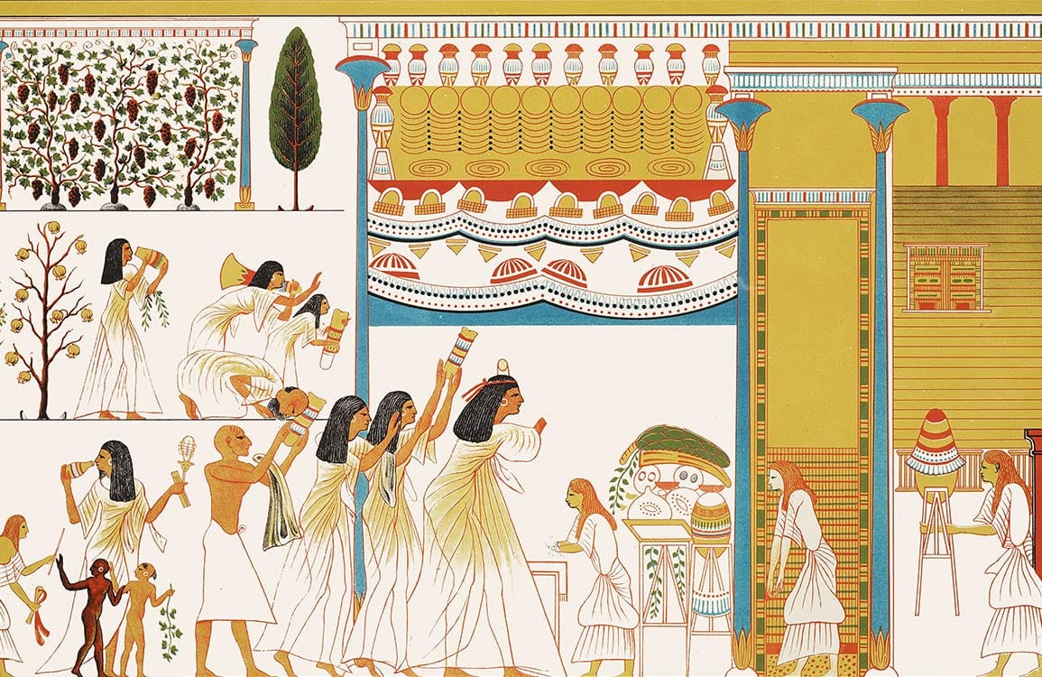 Ancient Egyptian Mural Style Wallpaper - Colourful Historical Pattern Design