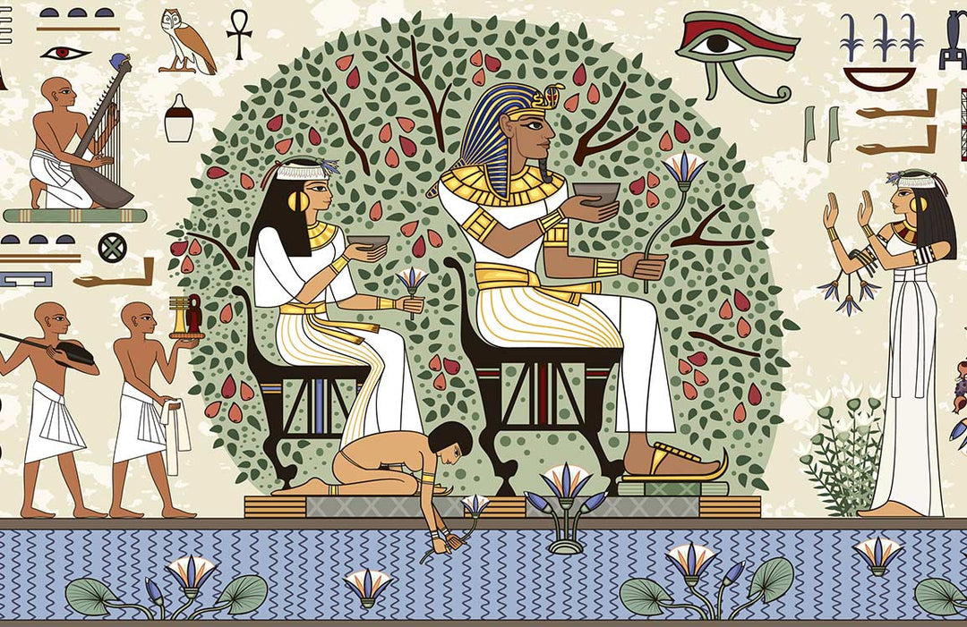 Ancient Egyptian Mural Wallpaper in Vibrant Colours with Historical Hieroglyphics Design